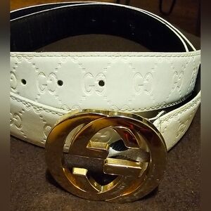 Gucci Marmont Ivory Belt with Shiny Gold Buckle